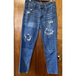 American Eagle Blue Distressed Patchwork Button-Fly Tomgirl Jeans Size 4